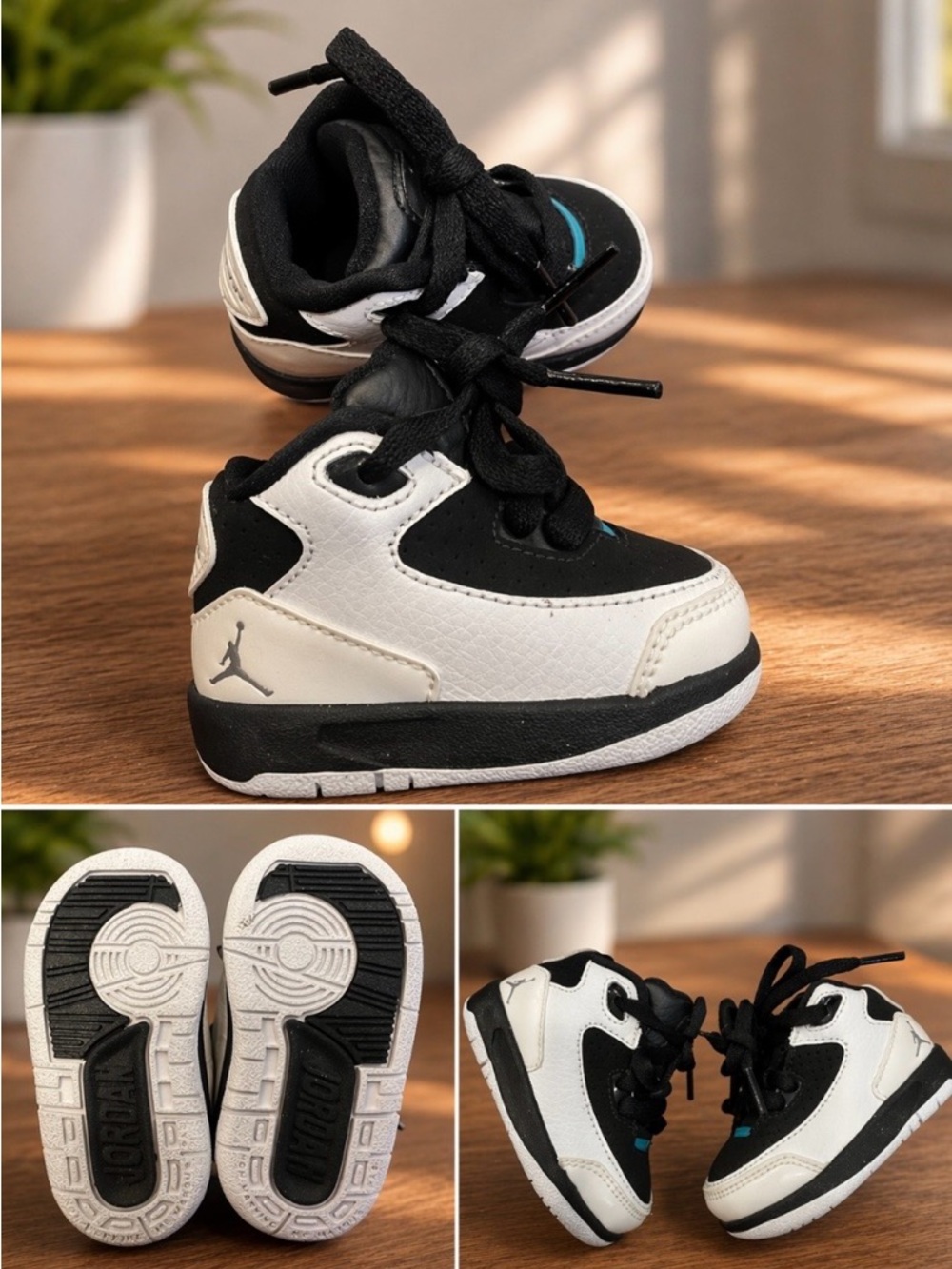 Jordan Toddler Black, White & Teal Basketball Sneakers size 2c
